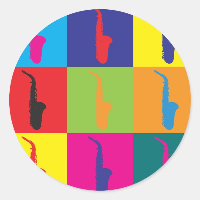 Saxophon Pop Art Runder Aufkleber (Vorderseite)
