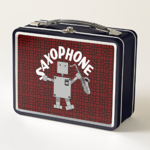 Saxophon Robot Text Metall Brotdose