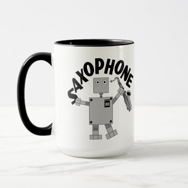 Saxophon Robot Text Tasse (Links)