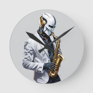 Saxophon-Roboter Runde Wanduhr