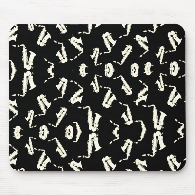 Saxophon Schwarzweiß-Muster Mousepad (Vorne)