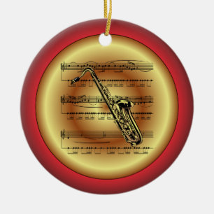 Saxophon~Sheet Music~Red/Green/Gold~Christmas~ Keramik Ornament