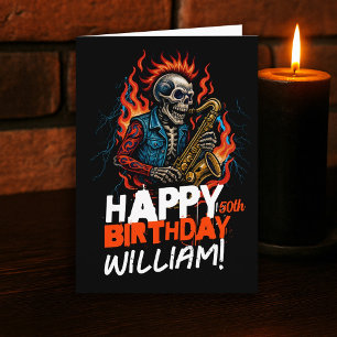 Saxophon Skeleton Musicians Birthday Card Funny Karte