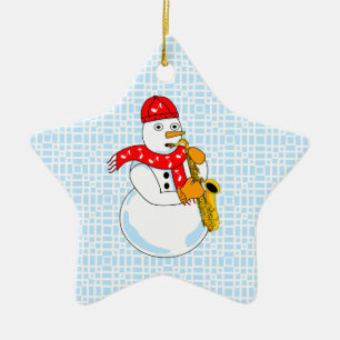 Saxophon Snowman Keramik Ornament