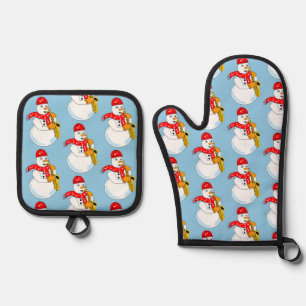 Saxophon Snowman Ofenhandschuh & Topflappen-Set