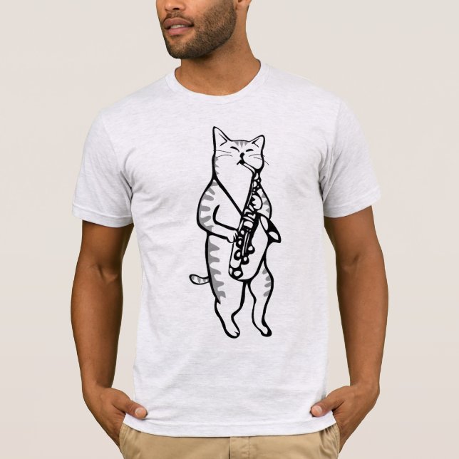 Saxophon spielend Jazz Cat, lustige T - Shirt (Vorderseite)