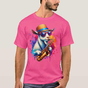 Saxophon spielende Ziege mit Sonnenbrille T-Shirt