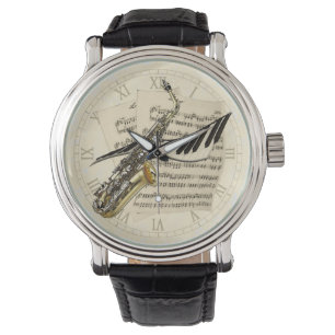 Saxophon u. Klavier-Musik Armbanduhr