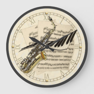 Saxophon-u. Klavier-Musik-Entwurfs-Wanduhr Große Wanduhr
