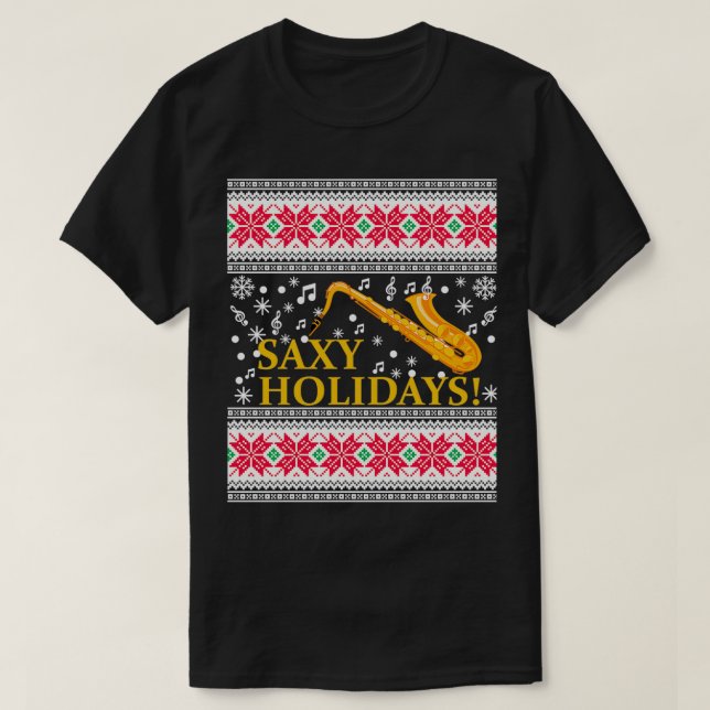 Saxophon Ugly Christmas Sweater Marching Band Sax T-Shirt (Design vorne)