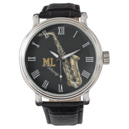 Saxophon Uhr, Monogramm, Name, Musik Armbanduhr