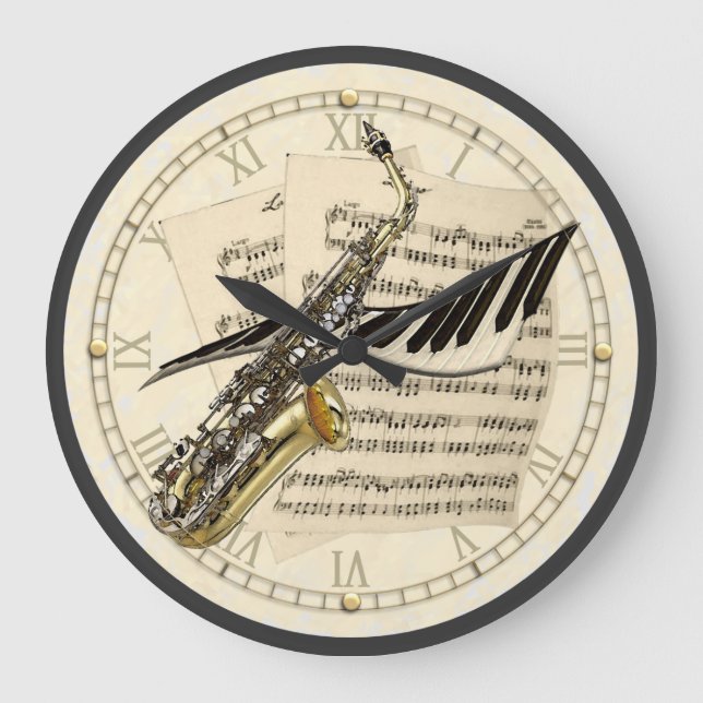 Saxophon und Klaviermusik Design Uhr (Vorderseite)