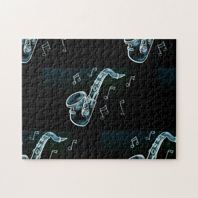 Saxophon und Musiknoten Puzzle (Horizontal)