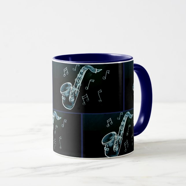 Saxophon und Musiknoten Tasse (VorderseiteRechts)