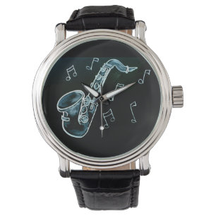 Saxophon und Noten Armbanduhr