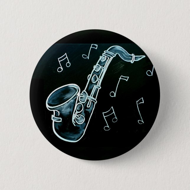 Saxophon und Noten Button (Vorderseite)