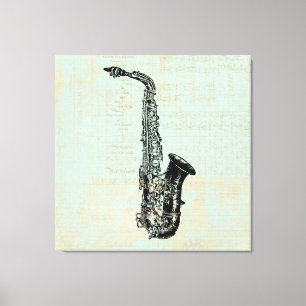 Saxophon Vintage Mintgrün Musik Kunst Leinwanddruck