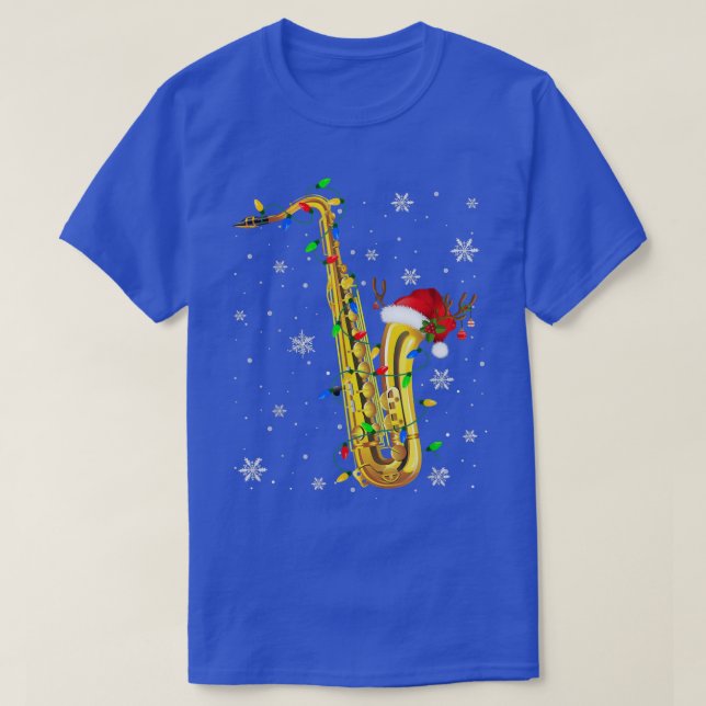 Saxophon Weihnachten Funny Music Lover Xmas Lights T-Shirt (Design vorne)