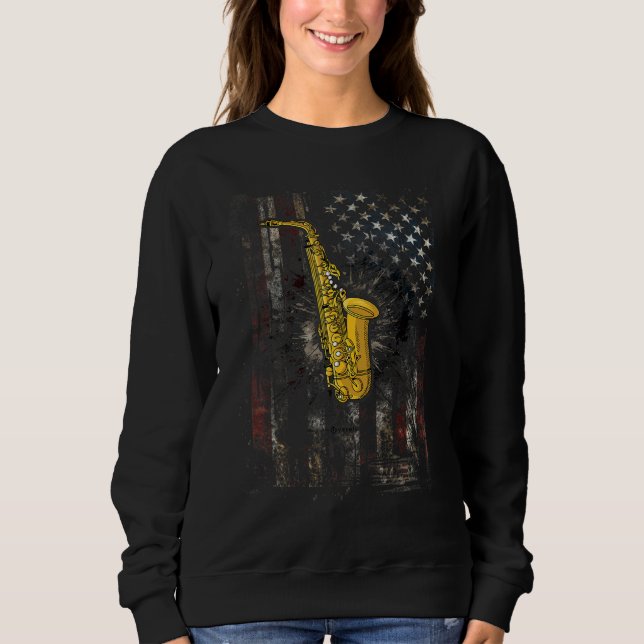 Saxophone 4th Of July Patriotic Distressed America Sweatshirt (Vorderseite)