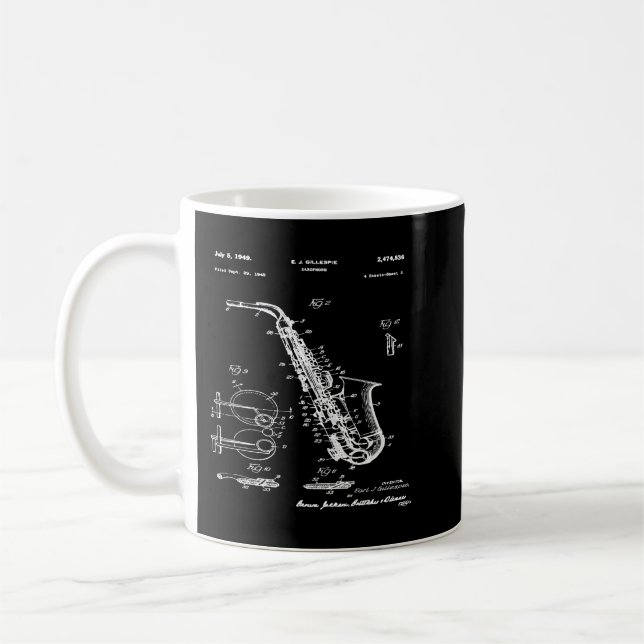 Saxophone Blueprint Graphics Kaffeetasse (Links)