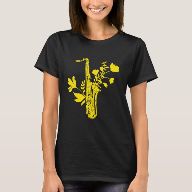 Saxophone Blume Musikalisch Instrumentenmusiker Sa T-Shirt (Vorderseite)