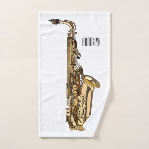 Saxophone Cartoon Illustration Badhandtuch Set