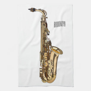 Saxophone Cartoon Illustration Geschirrtuch