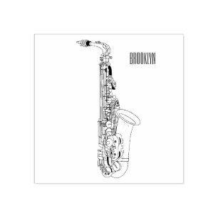 Saxophone Cartoon Illustration Gummistempel