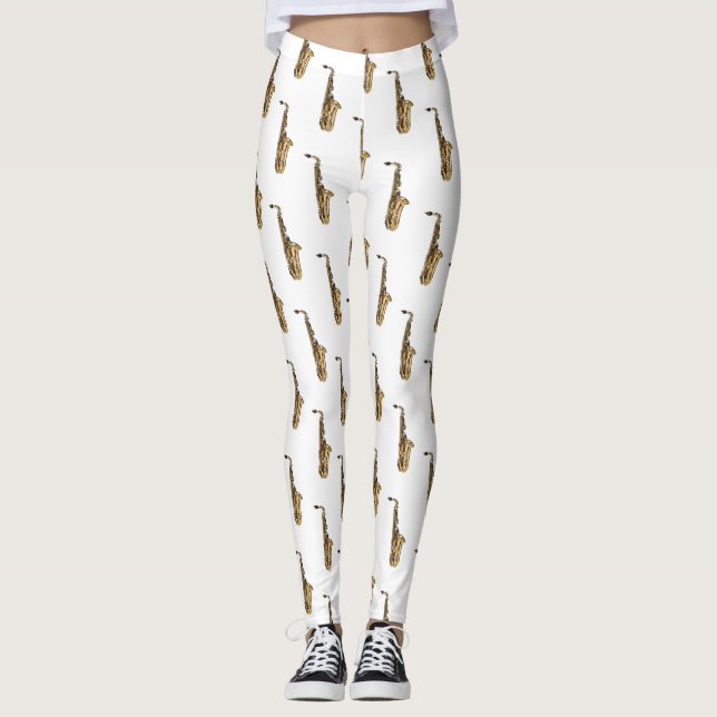 Saxophone Cartoon Illustration Leggings (Vorderseite)