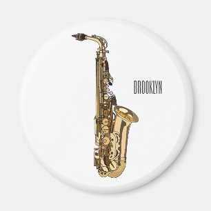 Saxophone Cartoon Illustration Magnet