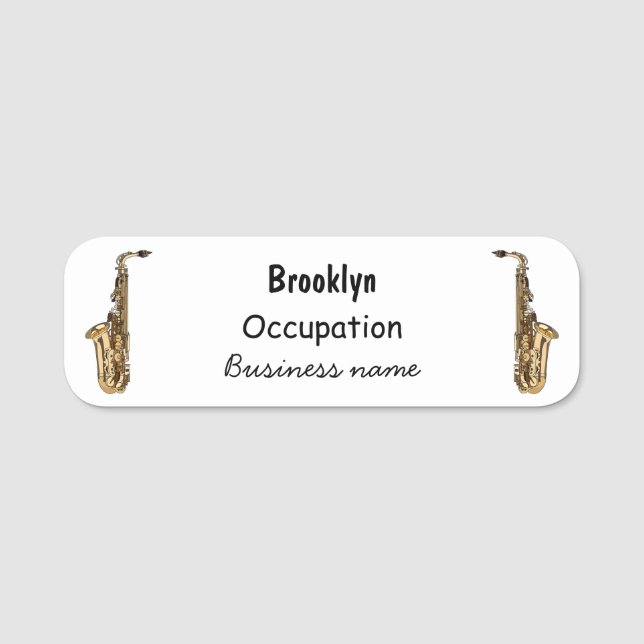 Saxophone Cartoon Illustration Namensschild (Vorderseite)