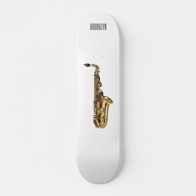 Saxophone Cartoon Illustration Skateboard (Vorne)