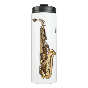 Saxophone Cartoon Illustration Thermosbecher