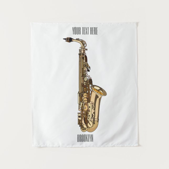 Saxophone Cartoon Illustration Wandteppich (Vorderseite)