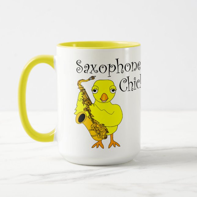 Saxophone Chick Text Tasse (Links)