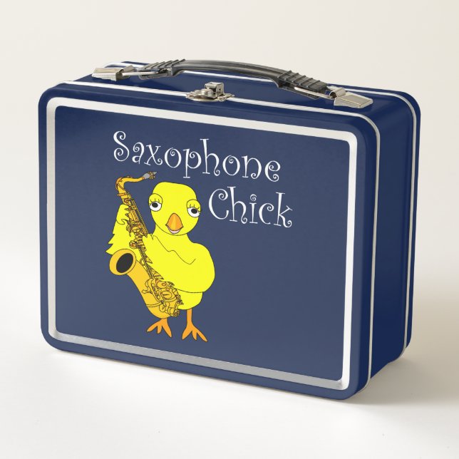 Saxophone Chick Text Tasse Metall Brotdose (Vorderseite)
