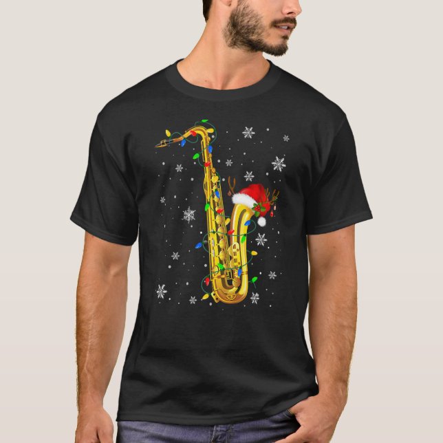 Saxophone Christmas  Music  Xmas Lights Santa T-Shirt (Vorderseite)