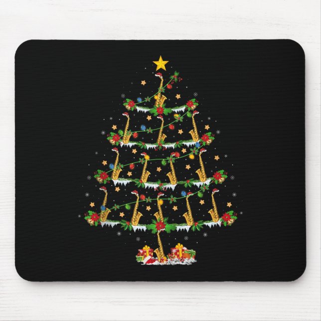 Saxophone Christmas Tree Lights Music Lover Musica Mousepad (Vorne)