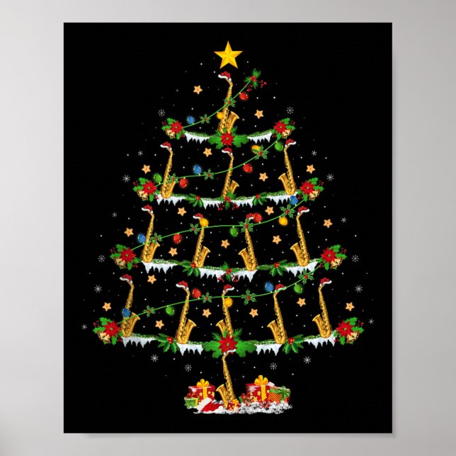 Saxophone Christmas Tree Lights Music Lover Musica Poster (Vorne)