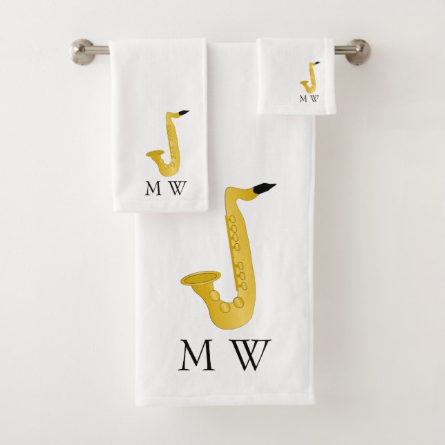 Saxophone Design Monogrammed Badhandtuch Set (Insitu)