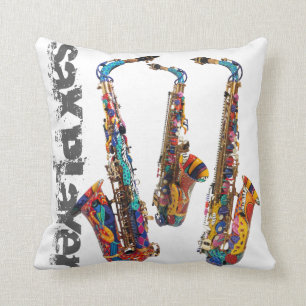 Saxophone-Foto-Druck-Quadrat-Kissen durch Juleez Kissen