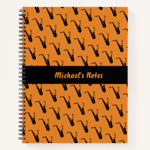 Saxophone Fun Musiknoten Personalisiert Orange Notizbuch