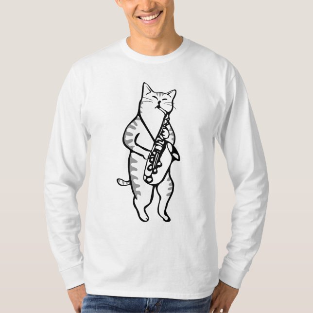 Saxophone Jazz Cat, Funny T - Shirt (Vorderseite)