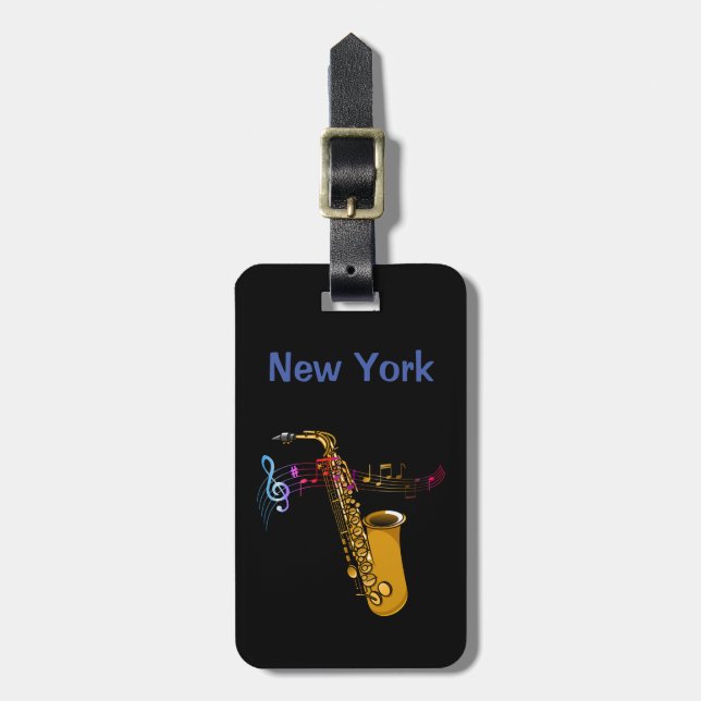 Saxophone Jazz in New York Gepäckanhänger (Vorderseite vertikal)