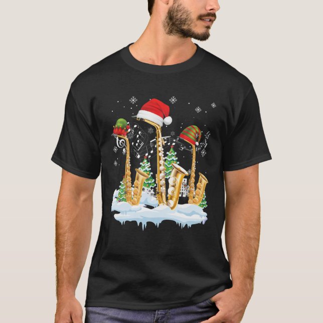 Saxophone Jazz Santa Hat Christmas Tree Musician S T-Shirt (Vorderseite)