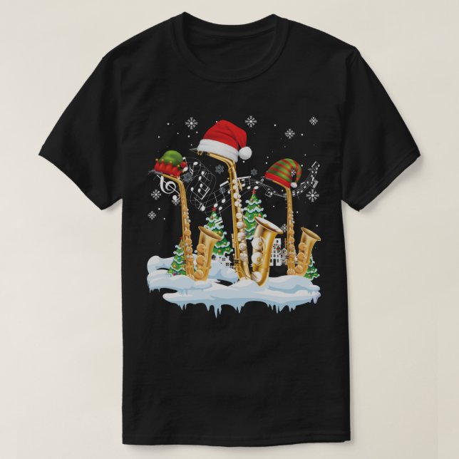 Saxophone Jazz Weihnachtsmannmütze Weihnachtsbaum  T-Shirt (Design vorne)