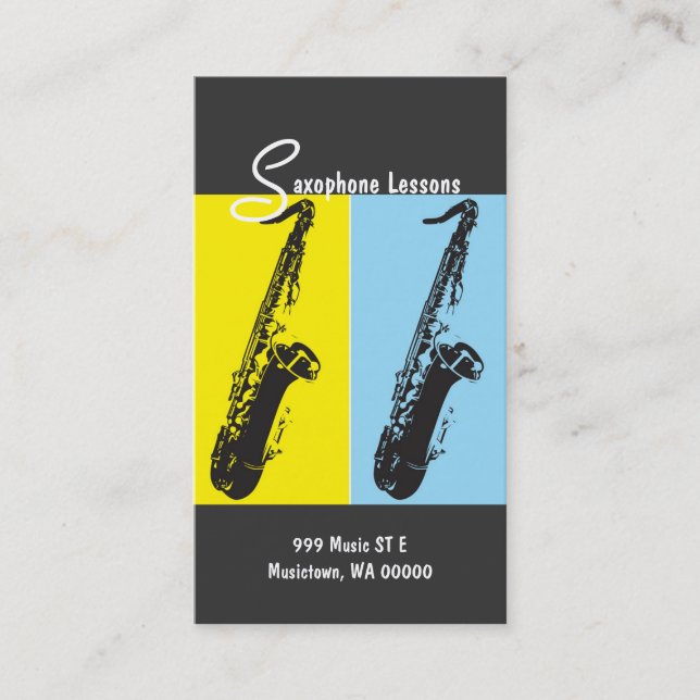 Saxophone Lessons, Instructor, Music Business Card Visitenkarte (Vorderseite)