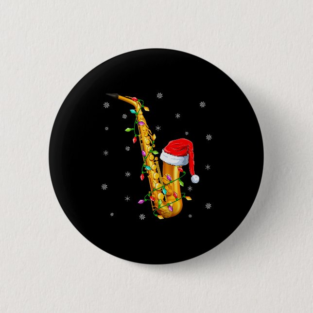 Saxophone Music Lover Xmas Lights Santa Saxophone  Button (Vorderseite)