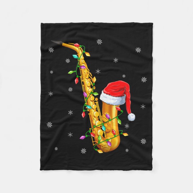 Saxophone Music Lover Xmas Lights Santa Saxophone  Fleecedecke (Vorderseite)