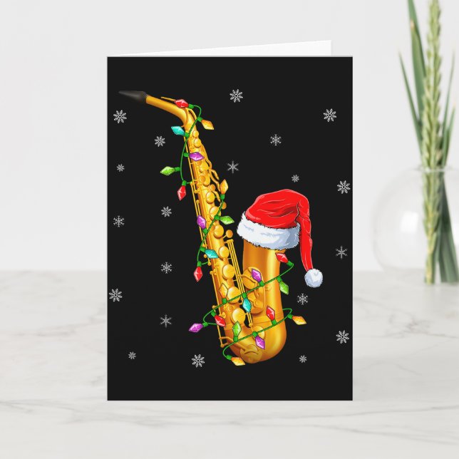 Saxophone Music Lover Xmas Lights Santa Saxophone  Karte (Vorderseite)